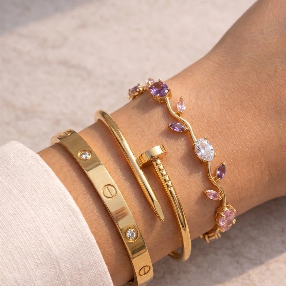 Stillness 3-Piece  Bangle Set - 2 Bangles + 1 Bracelet